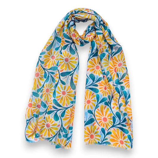 Terracotta Daisy Leaves Print Scarf | The Jewellery Stop