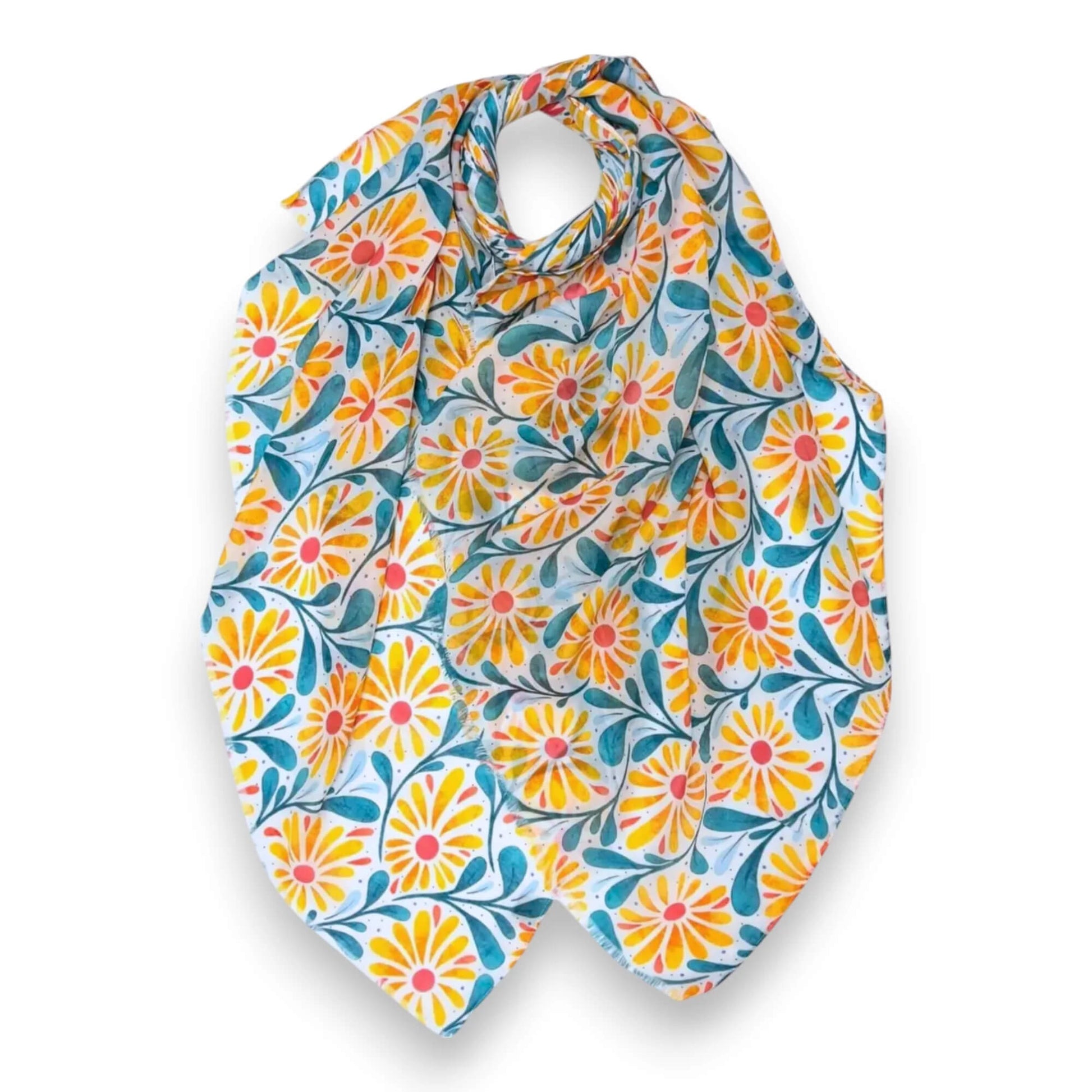 Terracotta Daisy Leaves Print Scarf | The Jewellery Stop