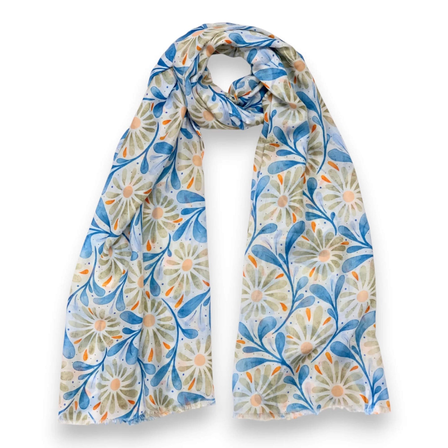 Grey Daisy Leaves Print Scarf | The Jewellery Stop