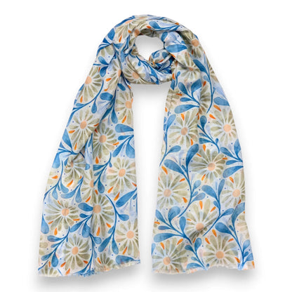 Grey Daisy Leaves Print Scarf | The Jewellery Stop