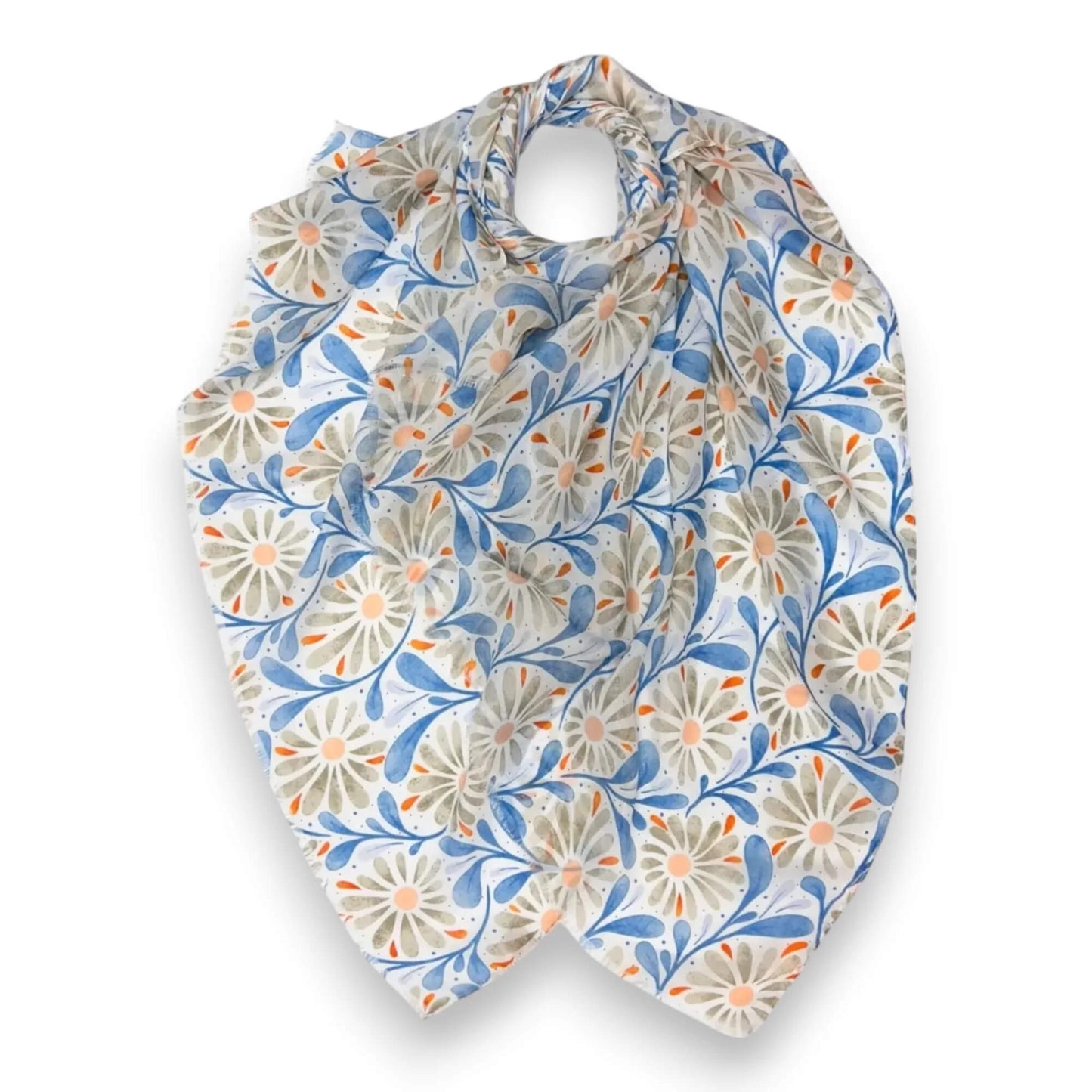 Grey Daisy Leaves Print Scarf | The Jewellery Stop