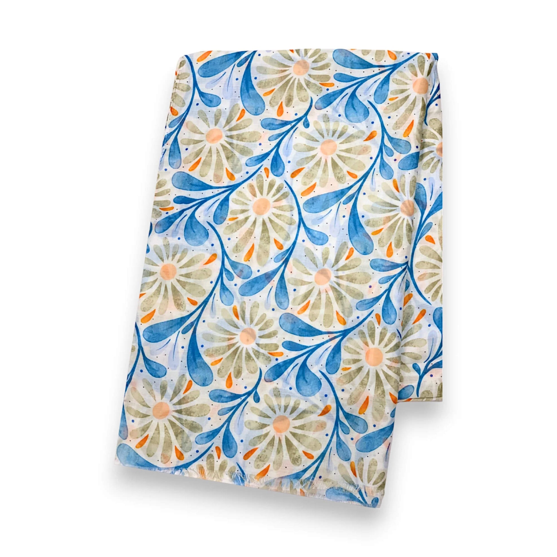 Grey Daisy Leaves Print Scarf | The Jewellery Stop