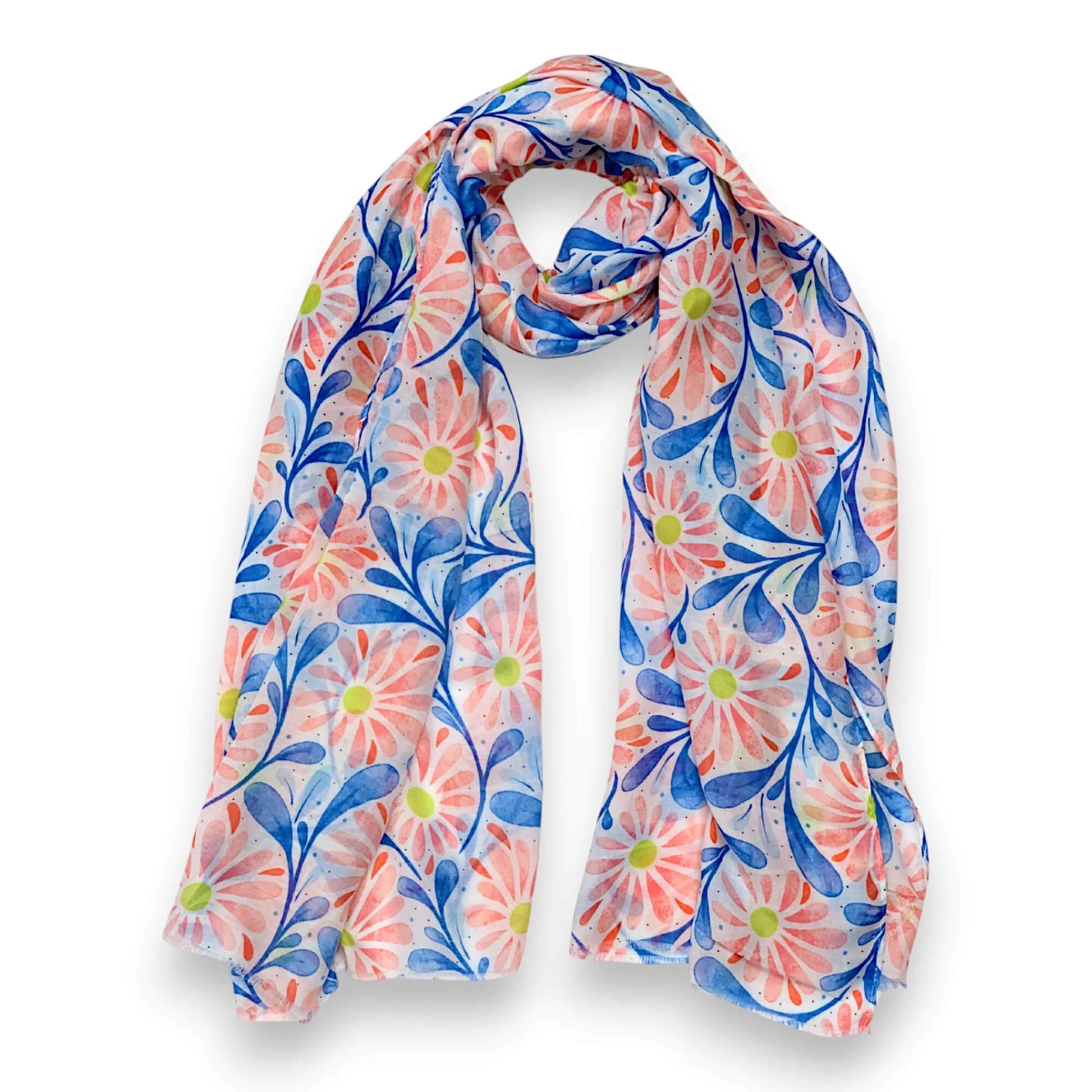 Red Daisy Leaves Print Scarf | The Jewellery Stop