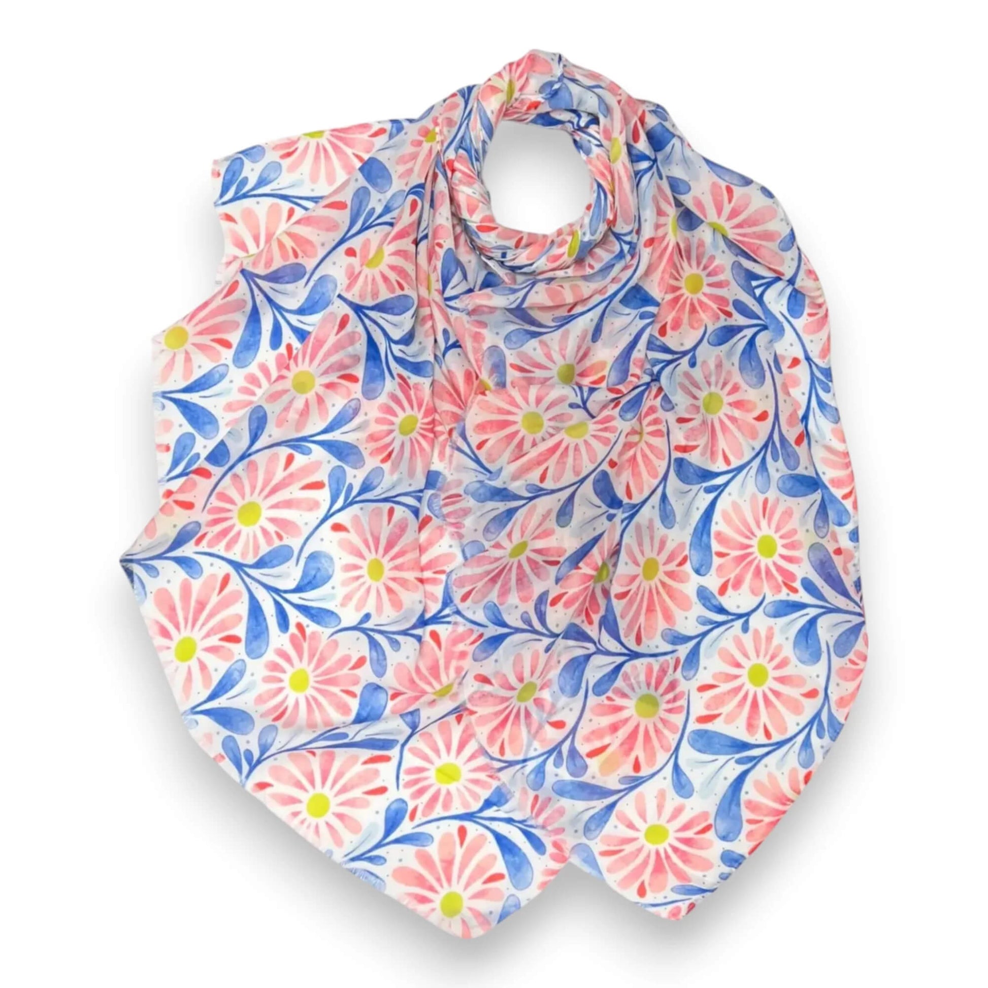 Red Daisy Leaves Print Scarf | The Jewellery Stop
