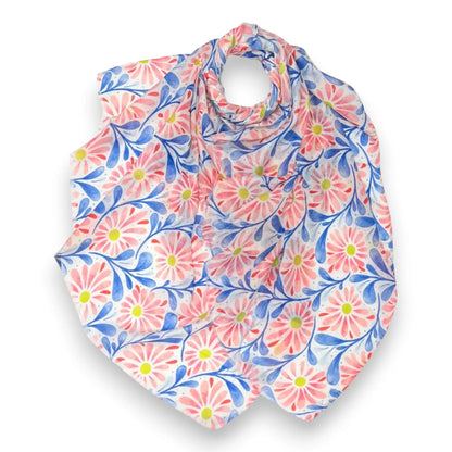 Red Daisy Leaves Print Scarf | The Jewellery Stop
