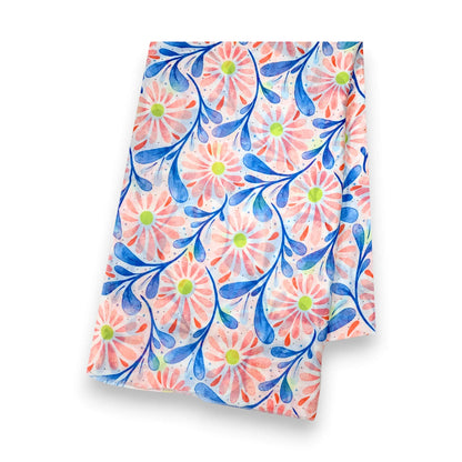 Red Daisy Leaves Print Scarf | The Jewellery Stop