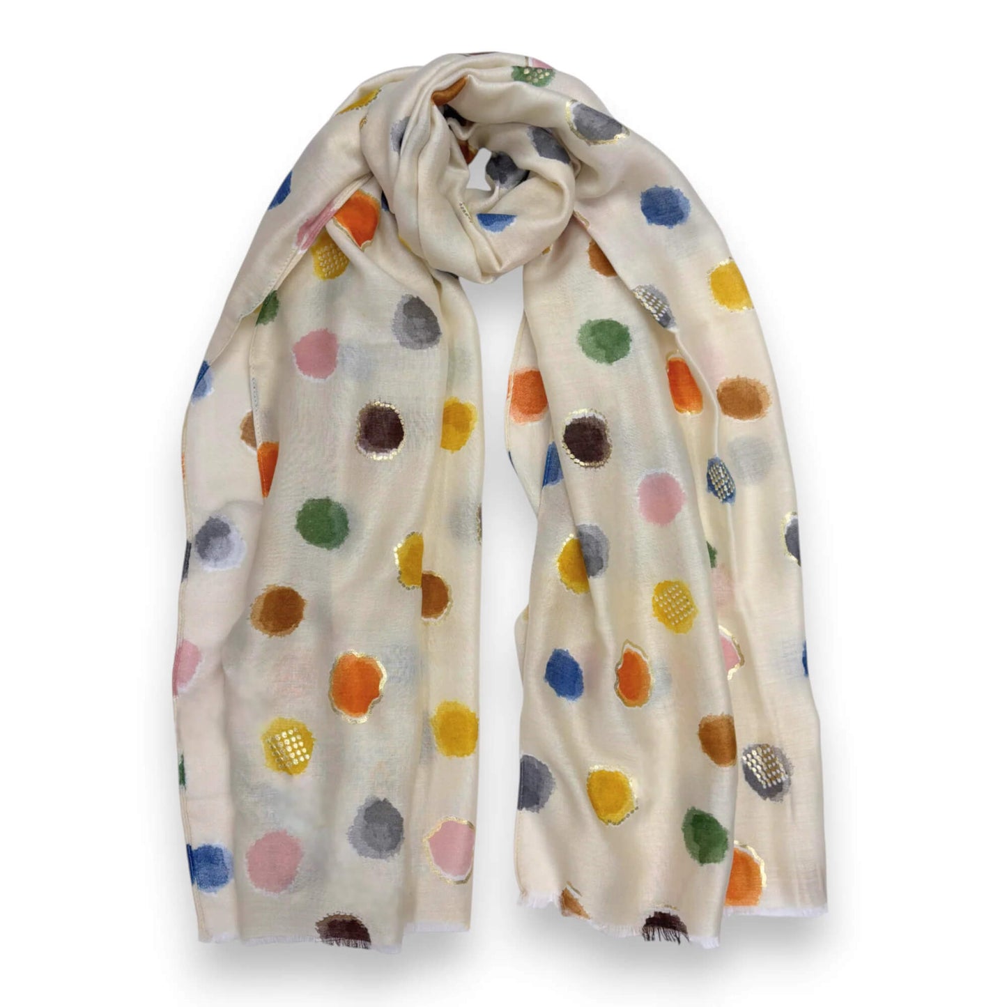 Multi Colourful Spotty Print With Gold Foil Scarf | The Jewellery Stop