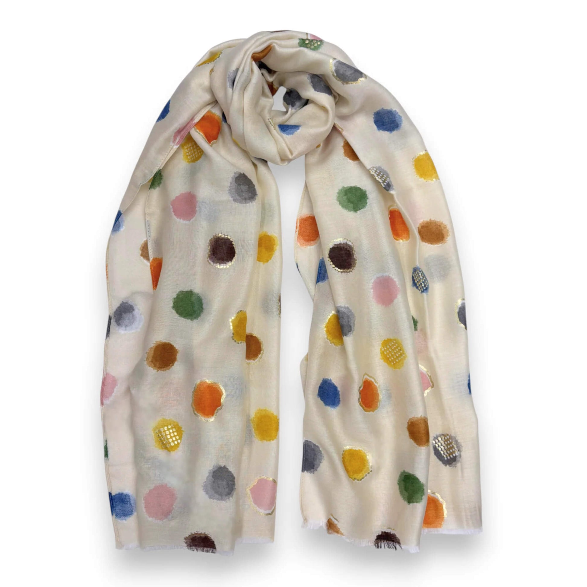 Multi Colourful Spotty Print With Gold Foil Scarf | The Jewellery Stop