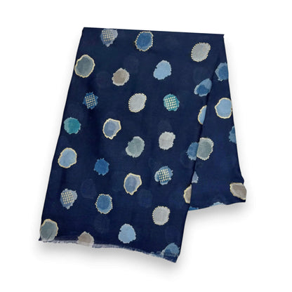 Navy Colourful Spotty Print With Gold Foil Scarf | The Jewellery Stop