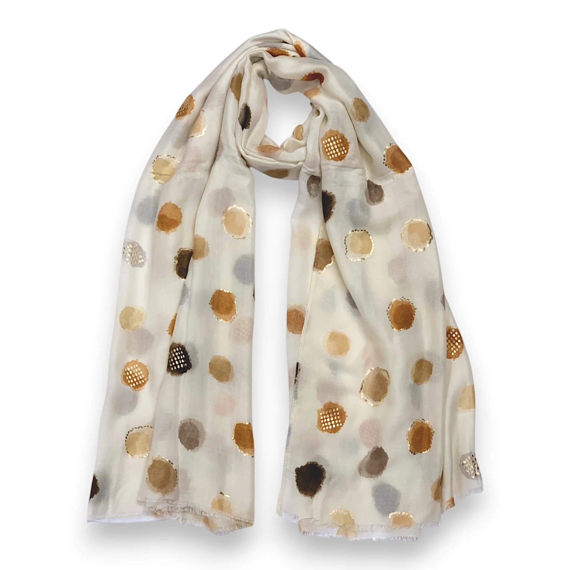 Cream Colourful Spotty Print With Gold Foil Scarf | The Jewellery Stop