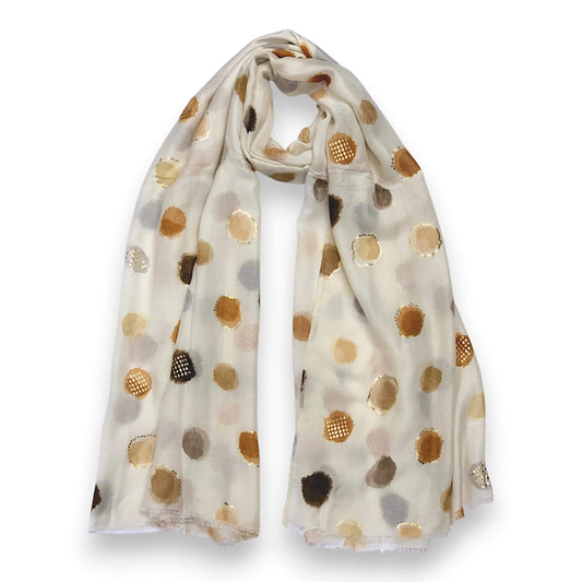 Cream Colourful Spotty Print With Gold Foil Scarf | The Jewellery Stop