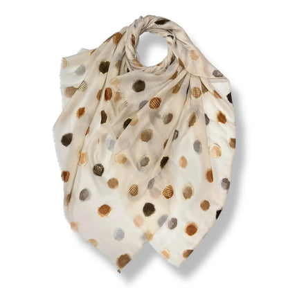 Cream Colourful Spotty Print With Gold Foil Scarf | The Jewellery Stop