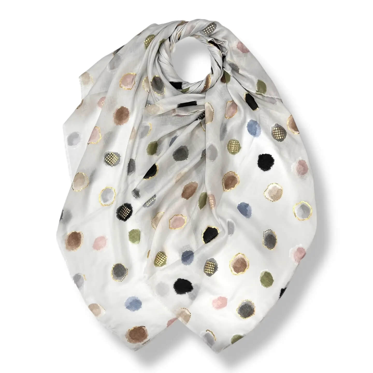 White Colourful Spotty Print With Gold Foil Scarf | The Jewellery Stop