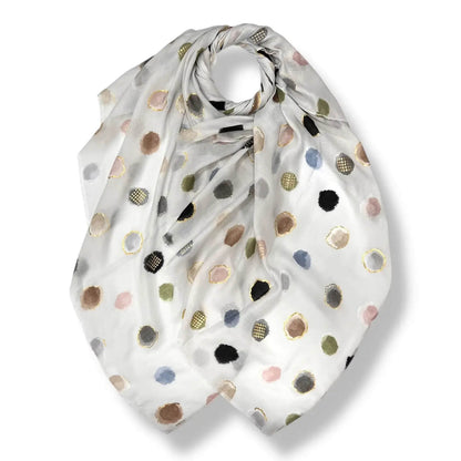 White Colourful Spotty Print With Gold Foil Scarf | The Jewellery Stop