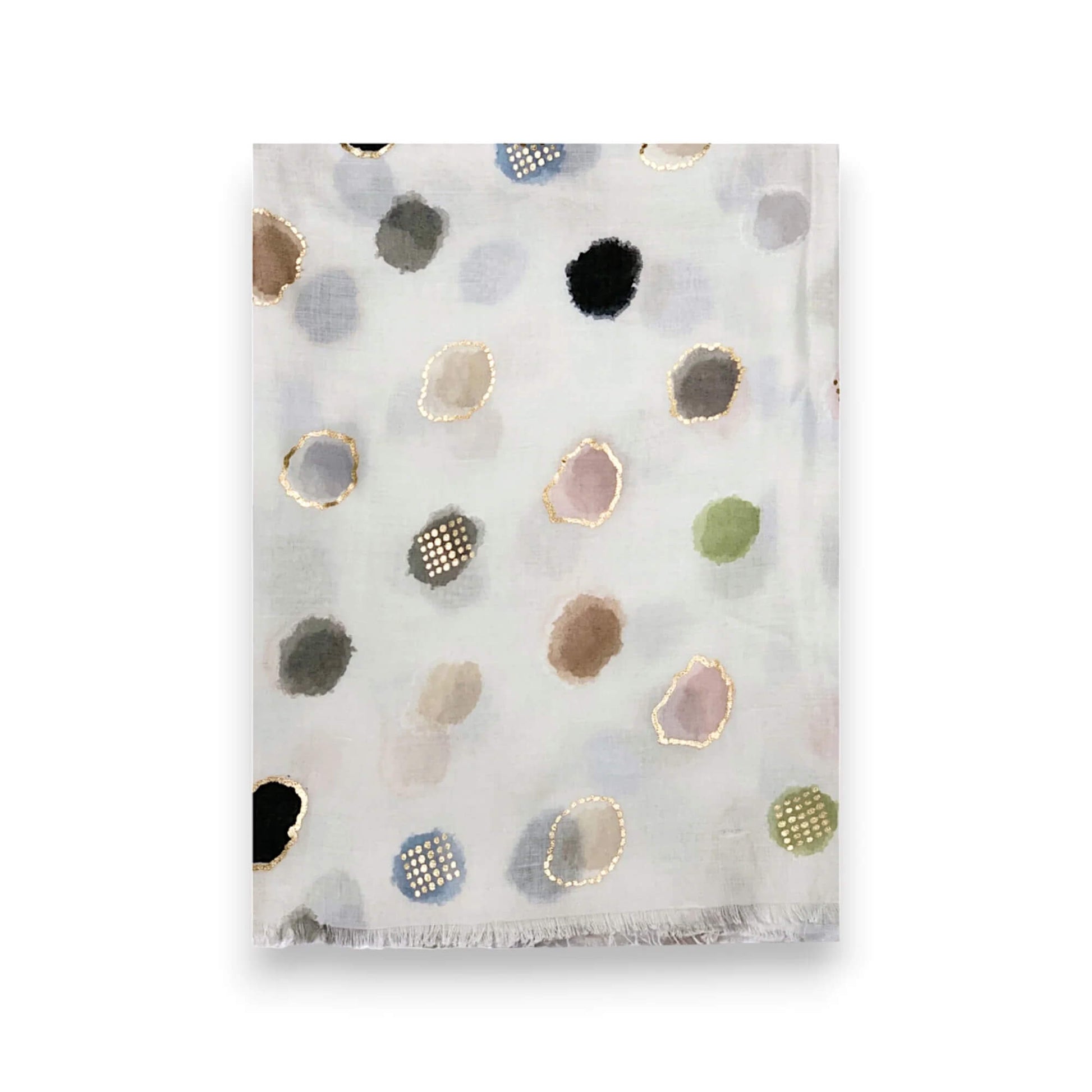 White Colourful Spotty Print With Gold Foil Scarf | The Jewellery Stop