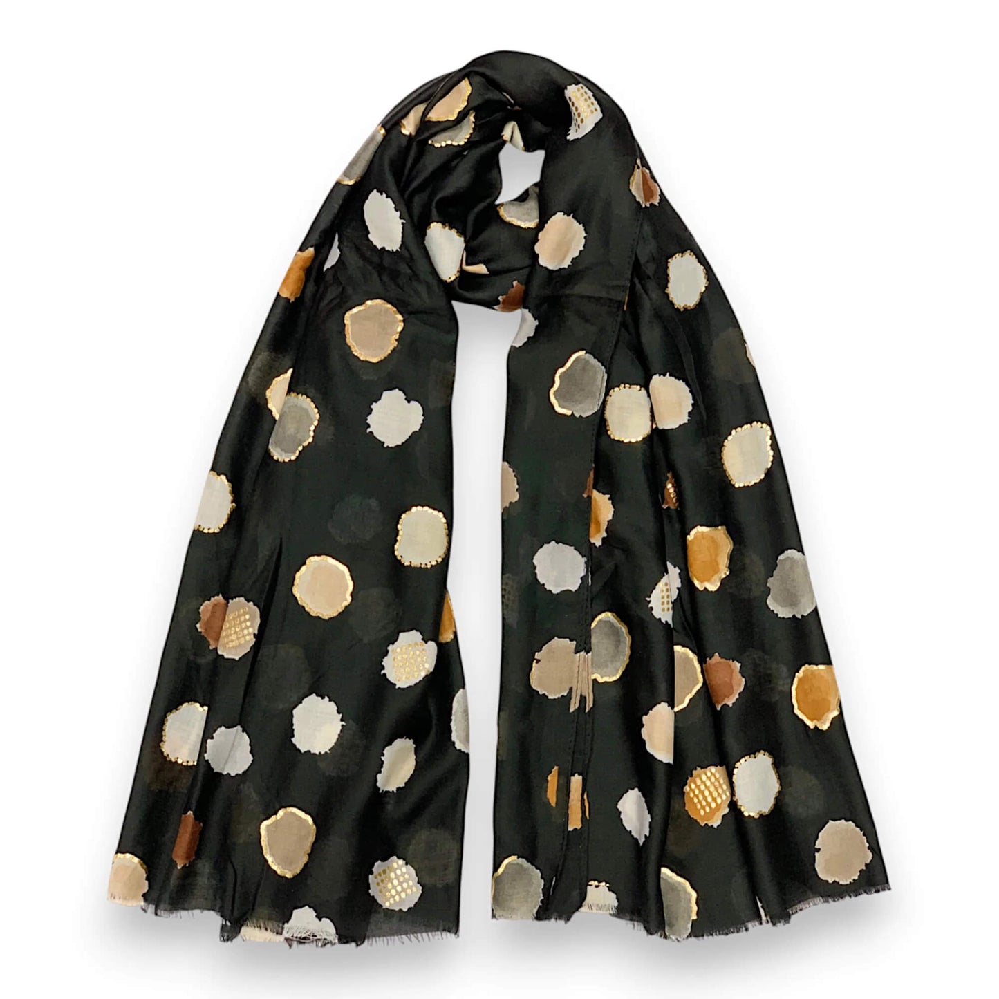 Black Colourful Spotty Print With Gold Foil Scarf | The Jewellery Stop