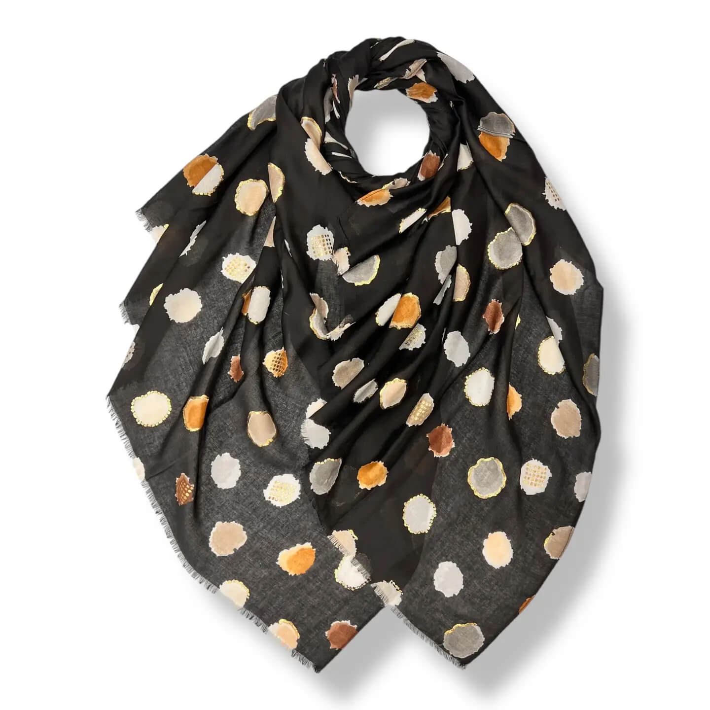 Black Colourful Spotty Print With Gold Foil Scarf | The Jewellery Stop