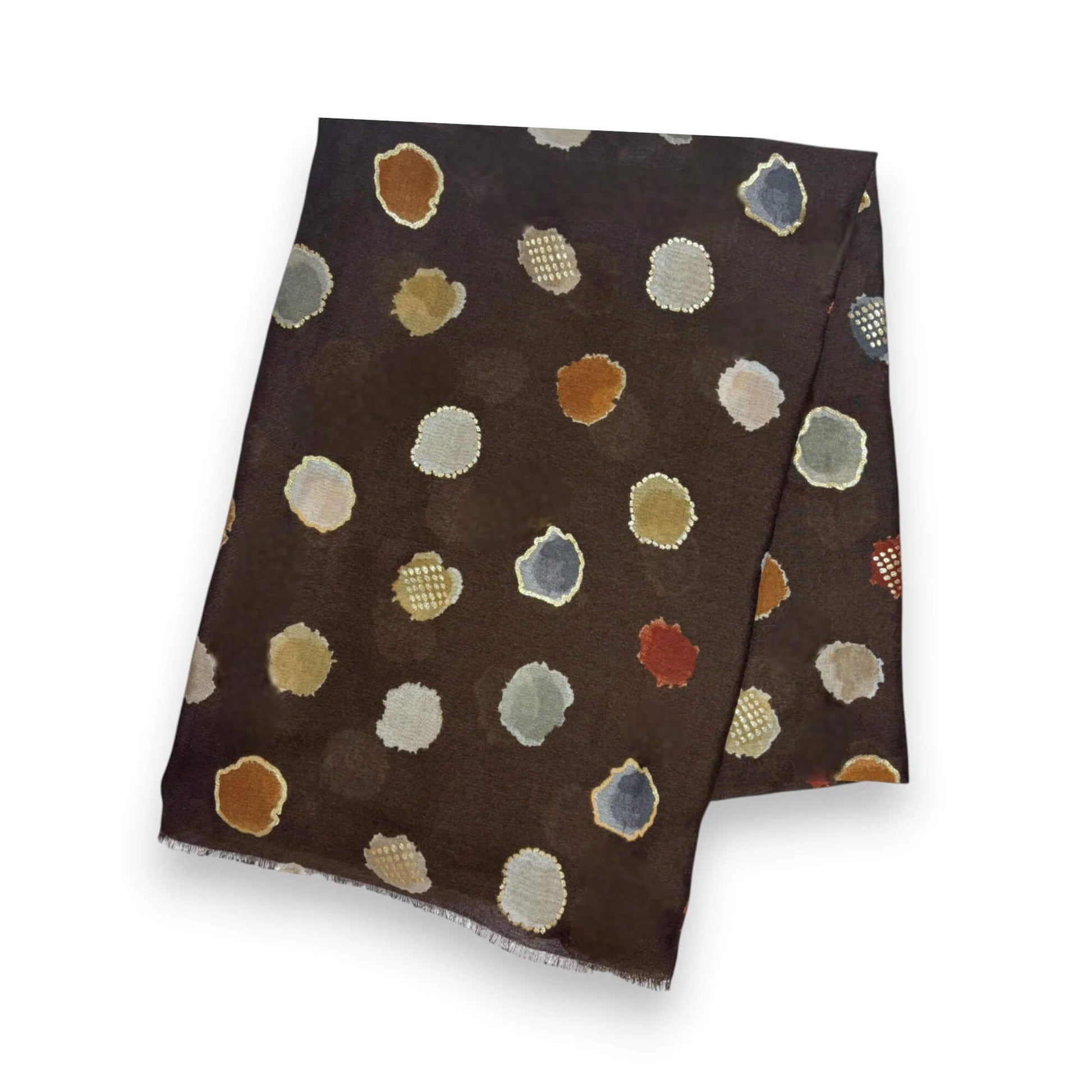 Brown Colourful Spotty Print With Gold Foil Scarf | The Jewellery Stop