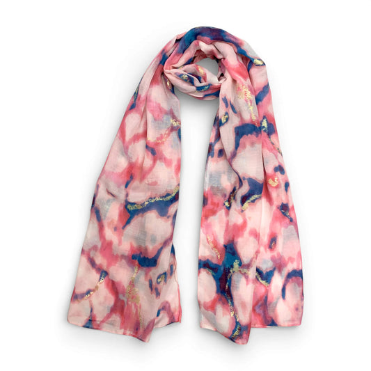 Pink Lava With Gold Flakes Cotton Blend Scarf | The Jewellery Stop