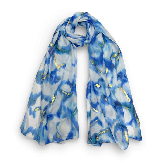 Blue Lava With Gold Flakes Cotton Blend Scarf