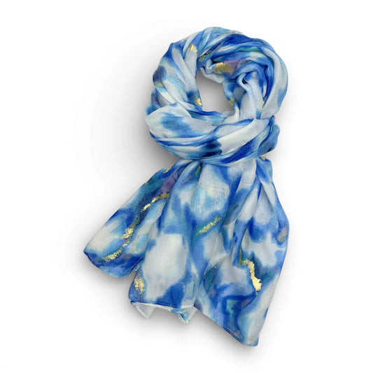 Blue Lava With Gold Flakes Cotton Blend Scarf