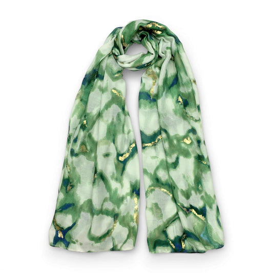 Green Lava With Gold Flakes Cotton Blend Scarf