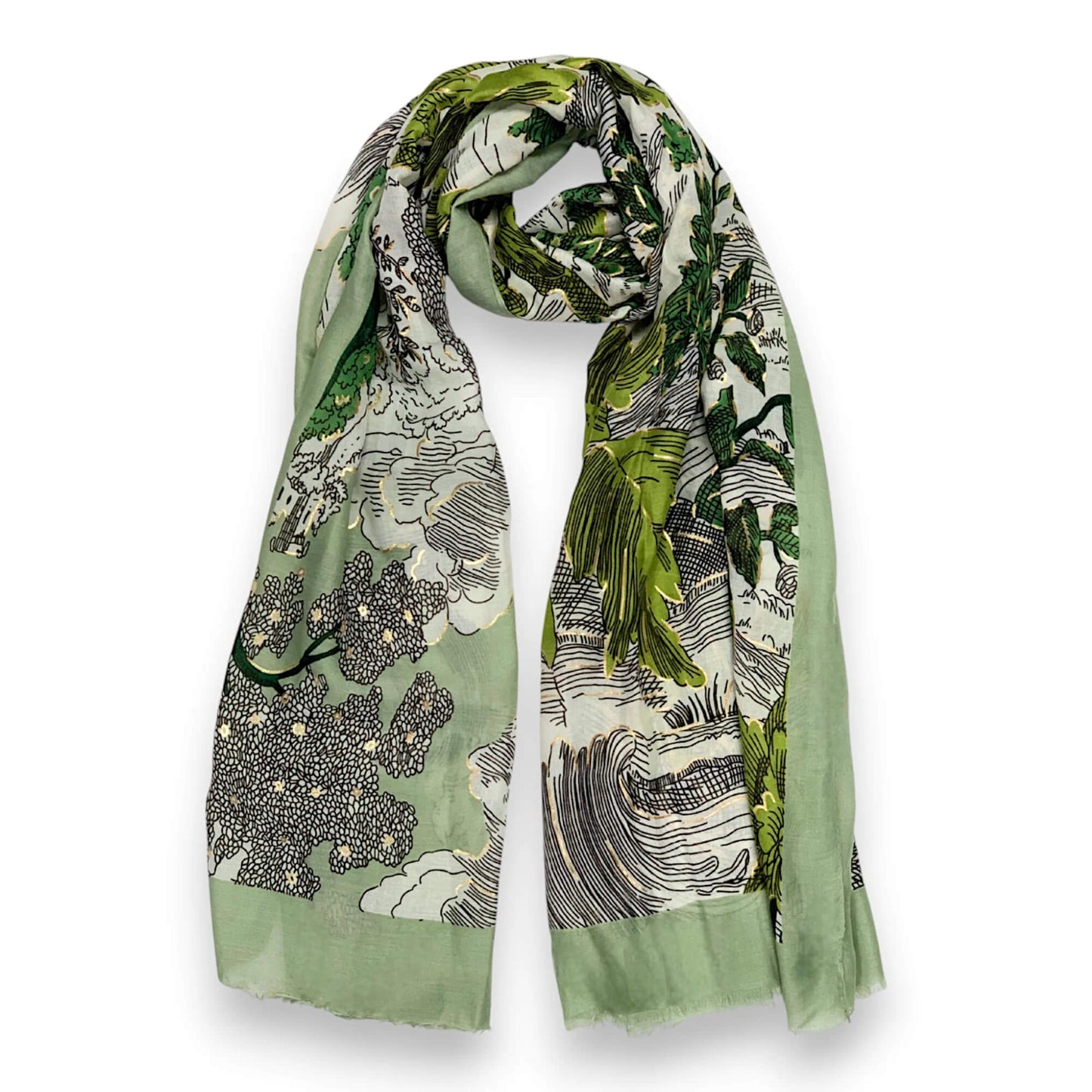 Green Nature Art Print Scarf | The Jewellery Stop