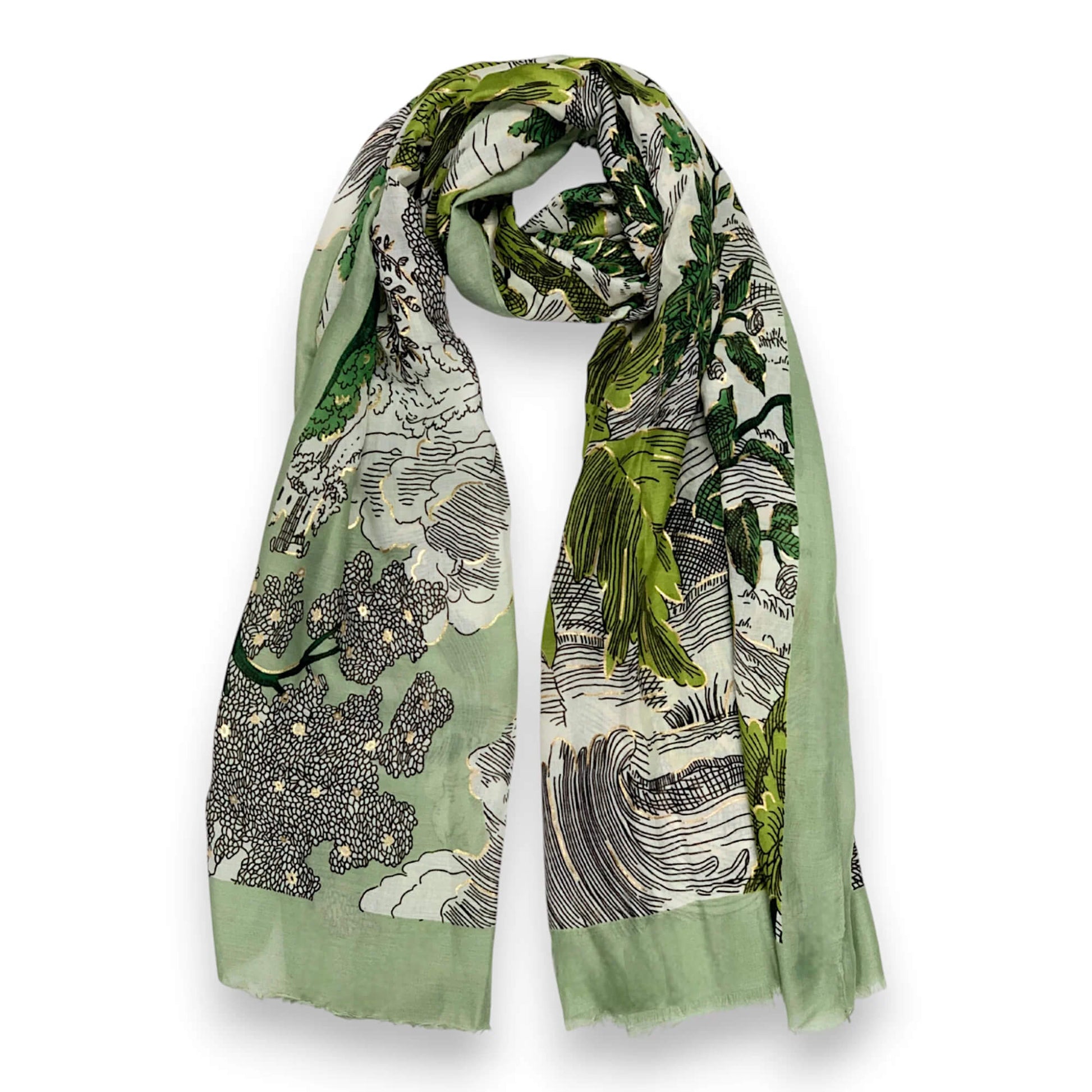 Green Nature Art Print Scarf | The Jewellery Stop