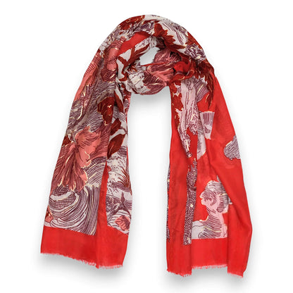 Red Nature Art Print Scarf | The Jewellery Stop