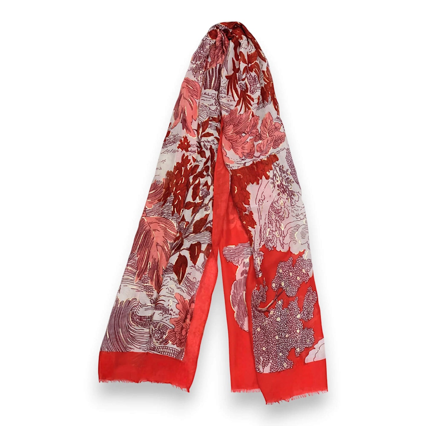 Red Nature Art Print Scarf | The Jewellery Stop
