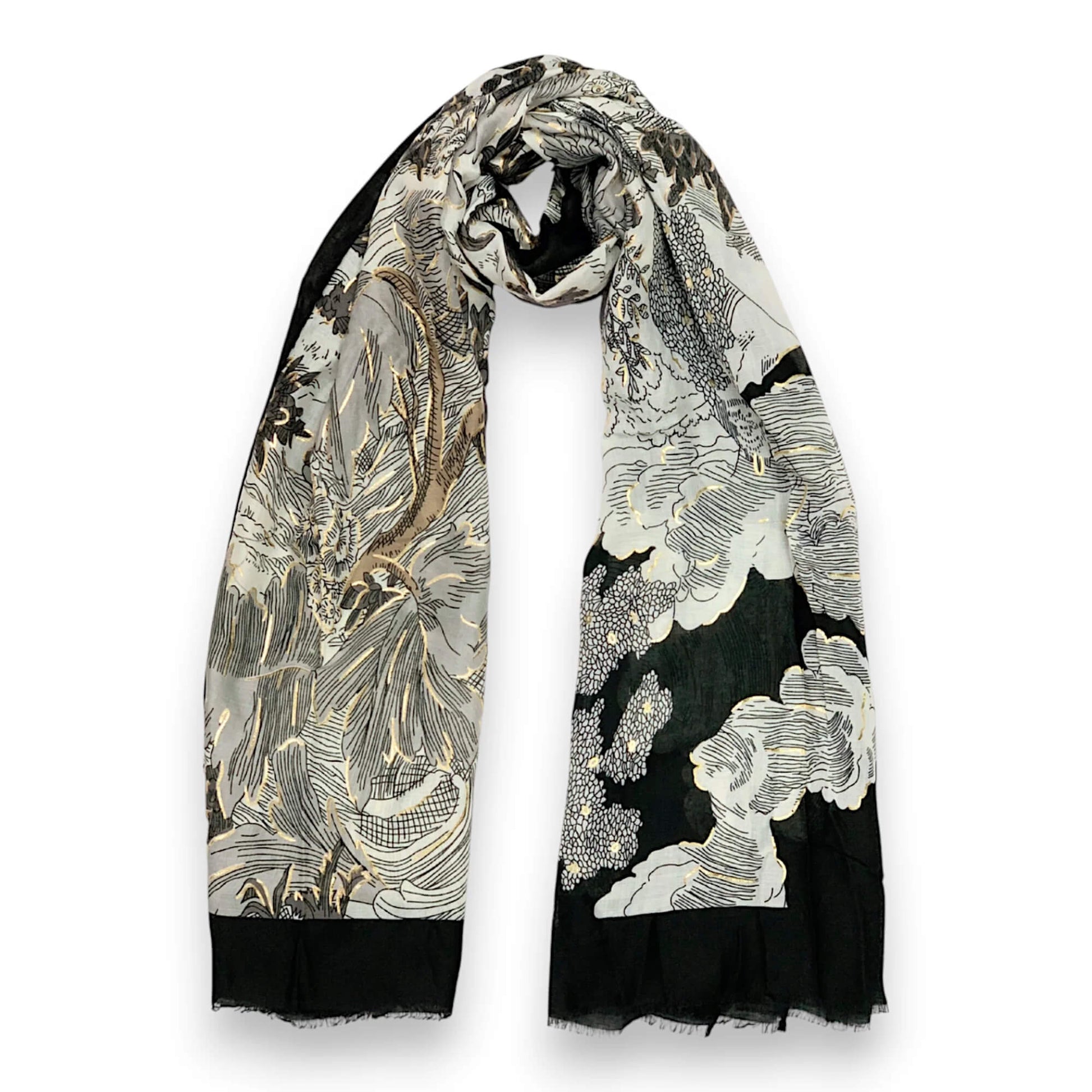 Black Nature Art Print Scarf | The Jewellery Stop