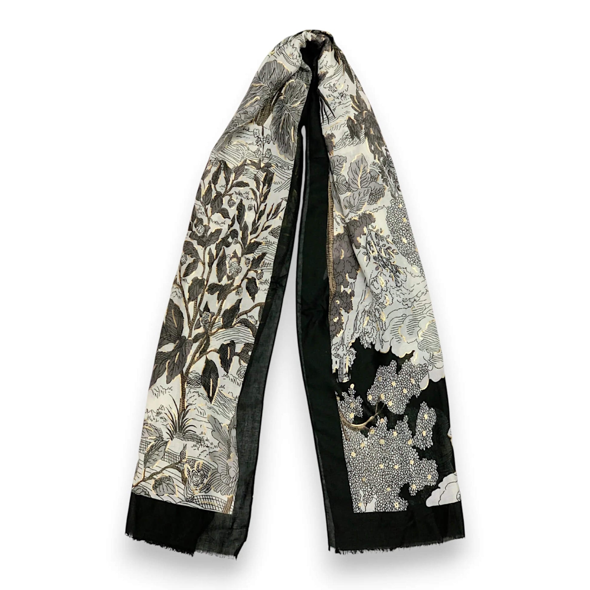 Black Nature Art Print Scarf | The Jewellery Stop