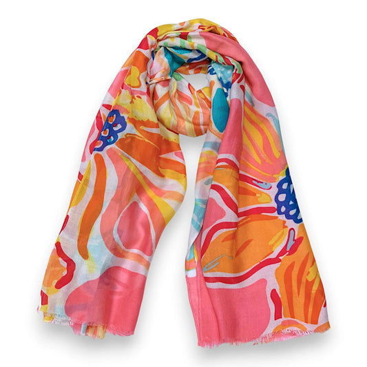 Pink Bright Flower Cotton Print Scarf