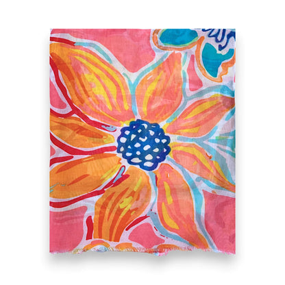 Pink Bright Flower Cotton Print Scarf | The Jewellery Stop