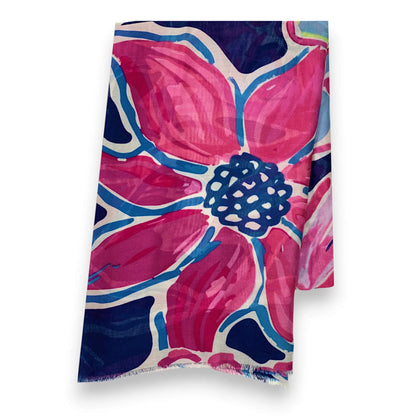Navy Bright Flower Cotton Print Scarf | The Jewellery Stop