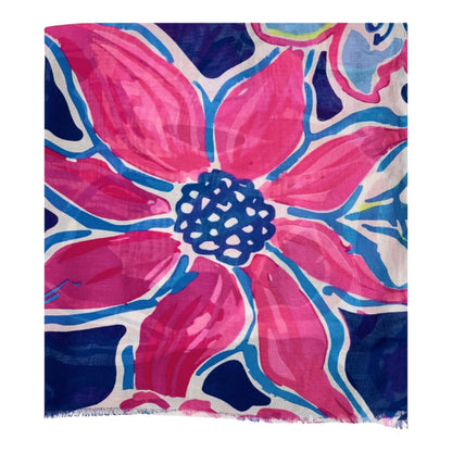 Navy Bright Flower Cotton Print Scarf | The Jewellery Stop