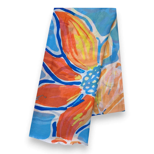 Blue Bright Flower Cotton Print Scarf