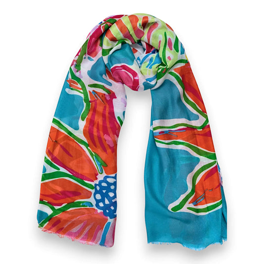 Turquoise Bright Flower Cotton Print Scarf