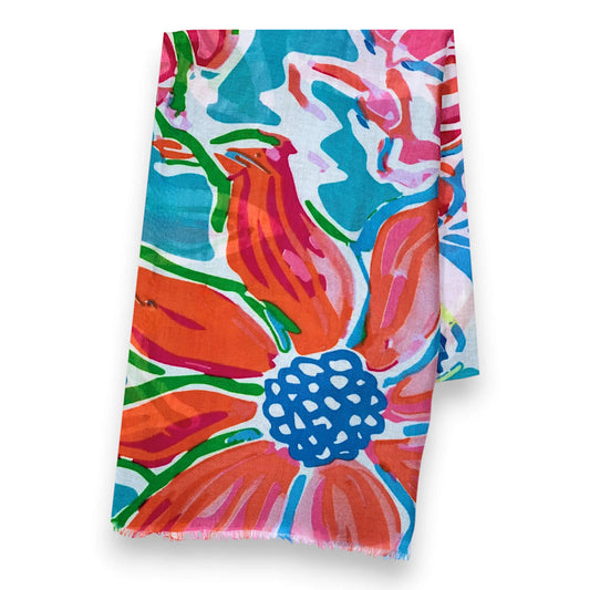 Turquoise Bright Flower Cotton Print Scarf