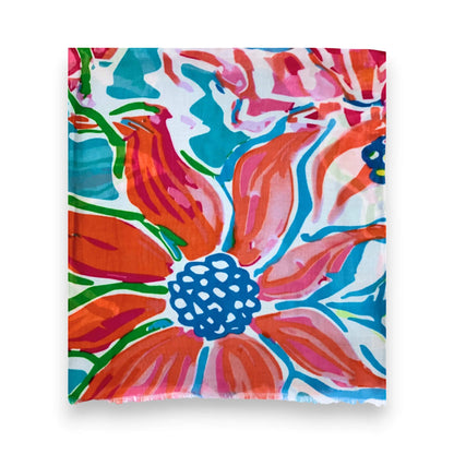 Turquoise Bright Flower Cotton Print Scarf | The Jewellery Stop