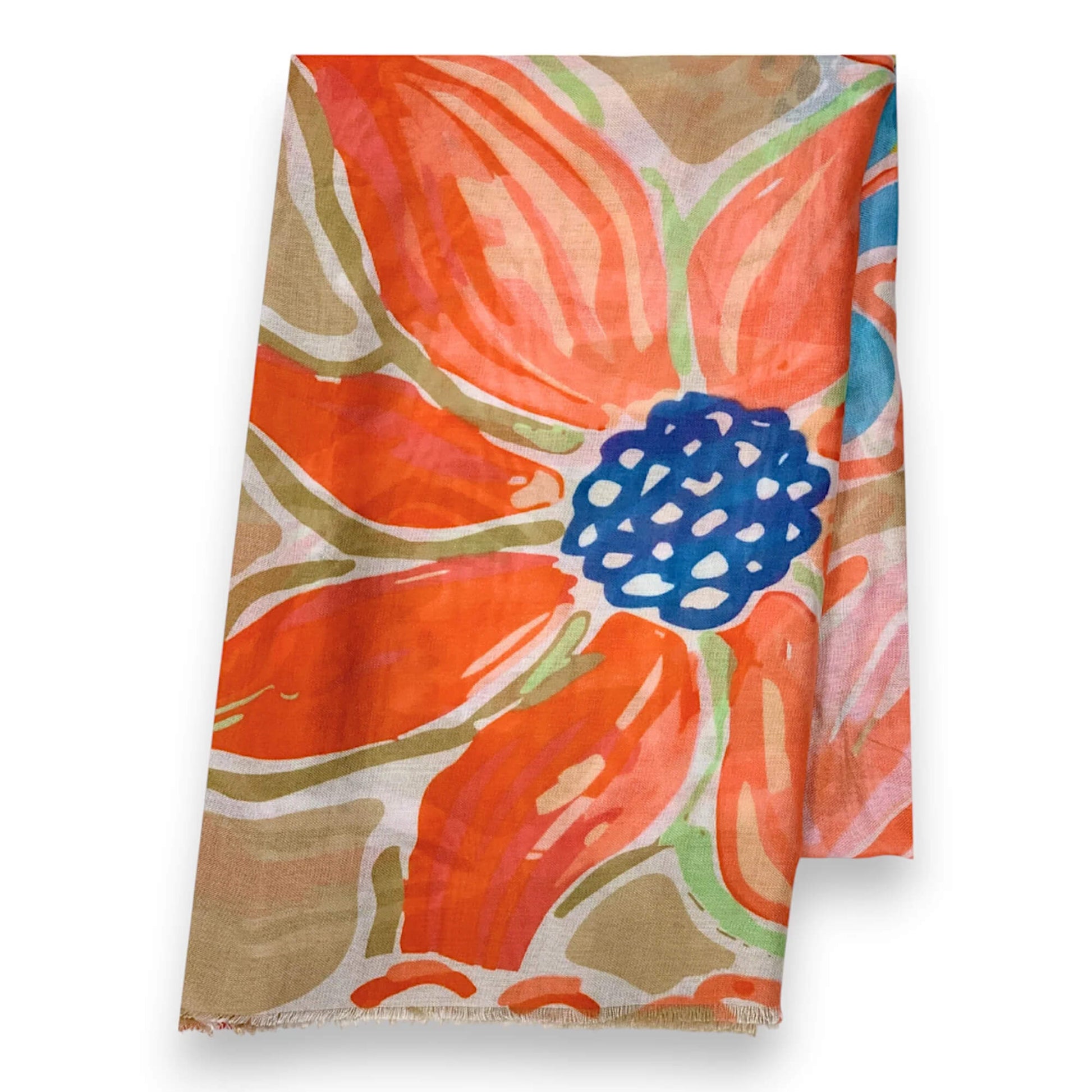 Beige Bright Flower Cotton Print Scarf | The Jewellery Stop