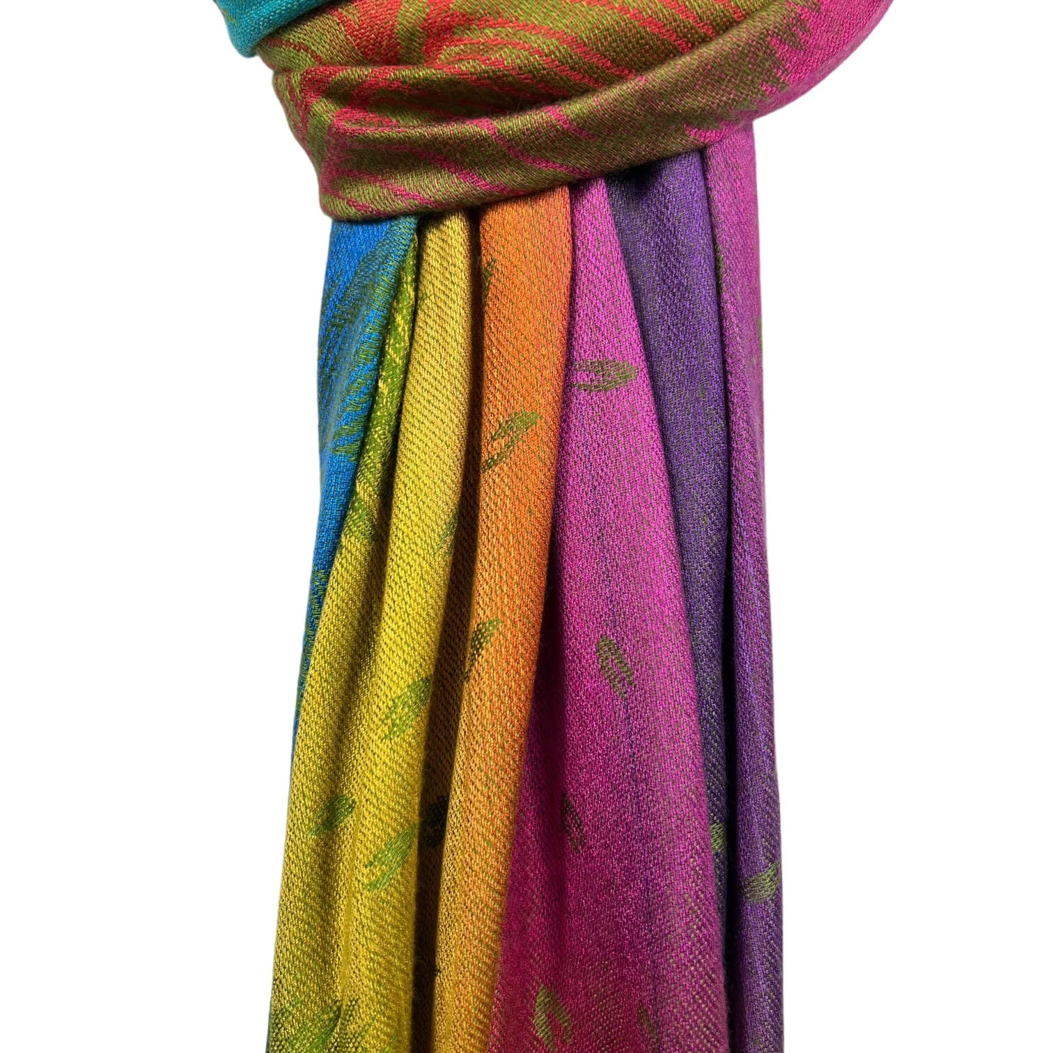 Green Rainbow Feather Print Pashmina Scarf