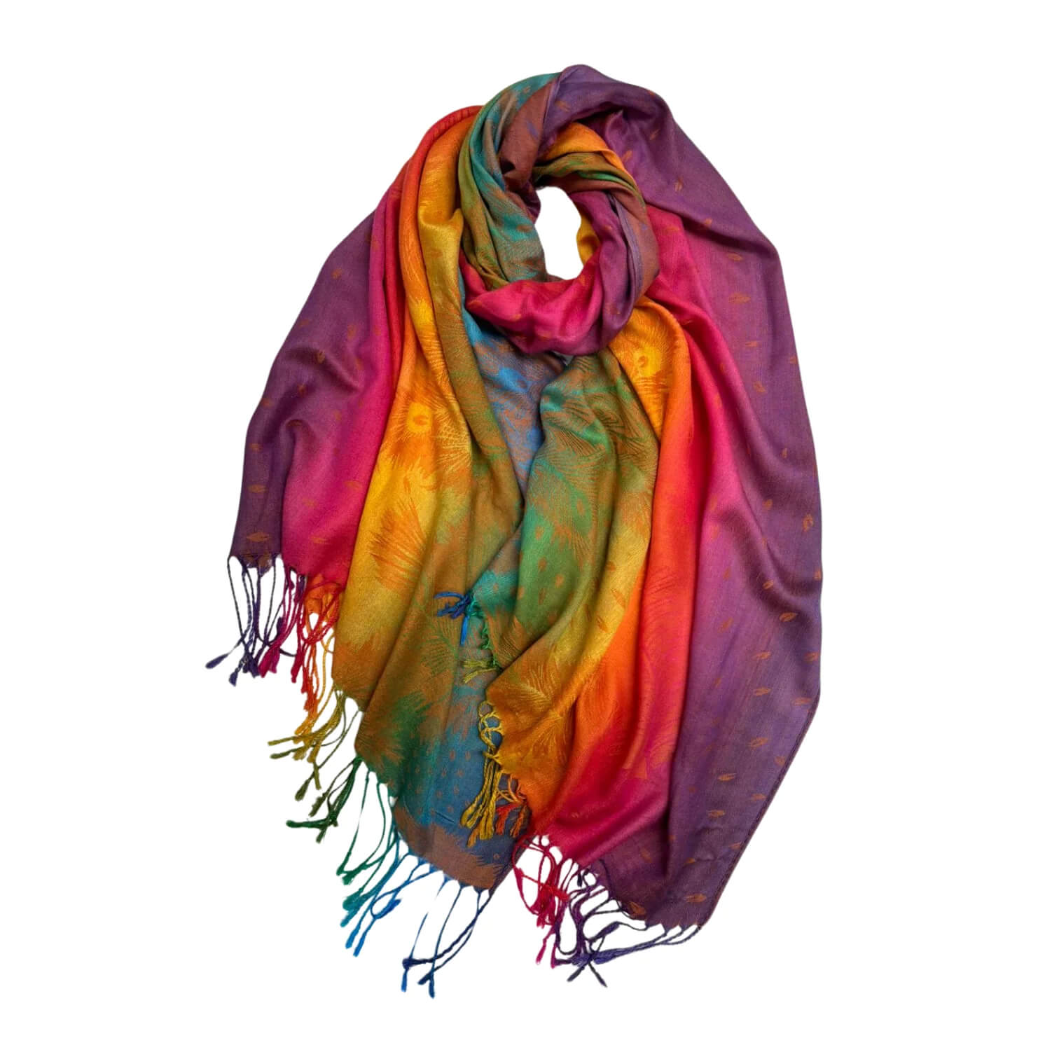 Magenta Rainbow Feather Print Pashmina Scarf