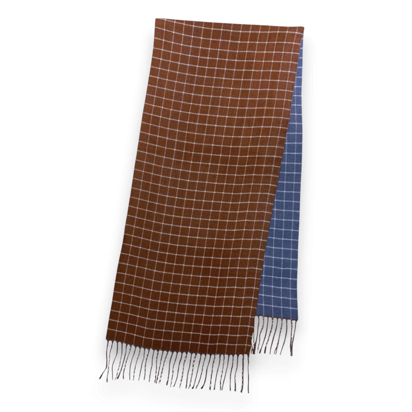 Brown Blue Colorblock Check Print Cashmere Blend Winter Scarf