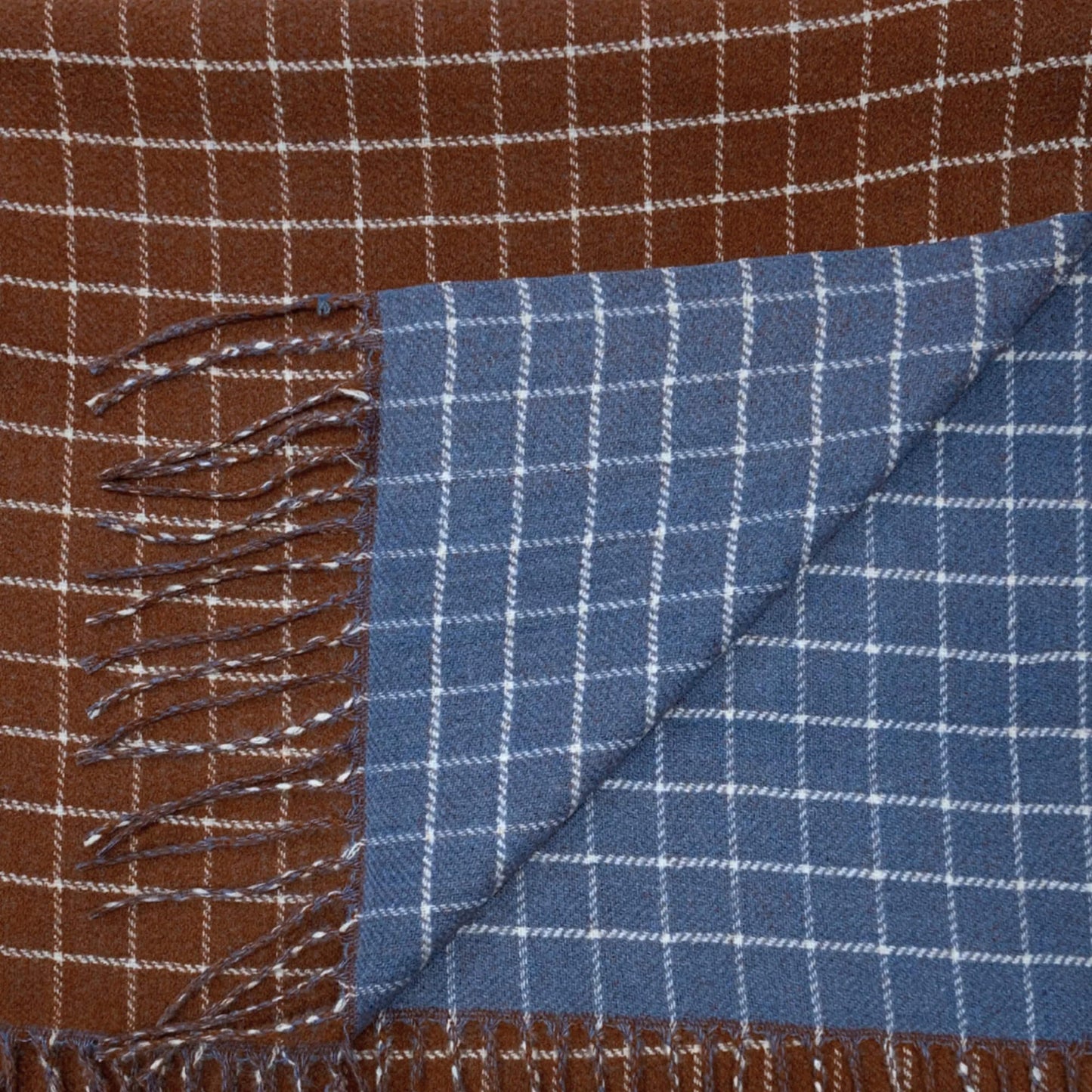 Brown Blue Colorblock Check Print Cashmere Blend Winter Scarf
