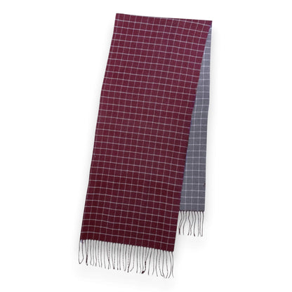 Burgundy Grey Colorblock Check Print Cashmere Blend Winter Scarf