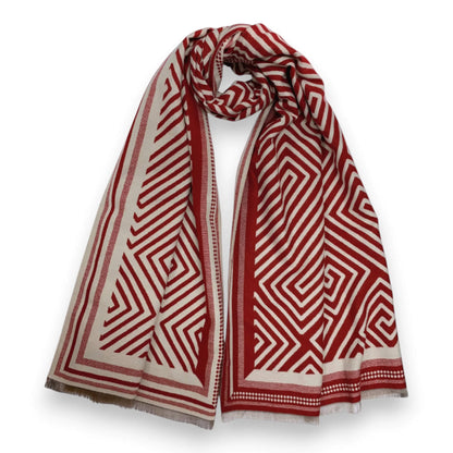 Red Geometric Print Cashmere Blend Winter Scarf