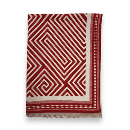 Red Geometric Print Cashmere Blend Winter Scarf