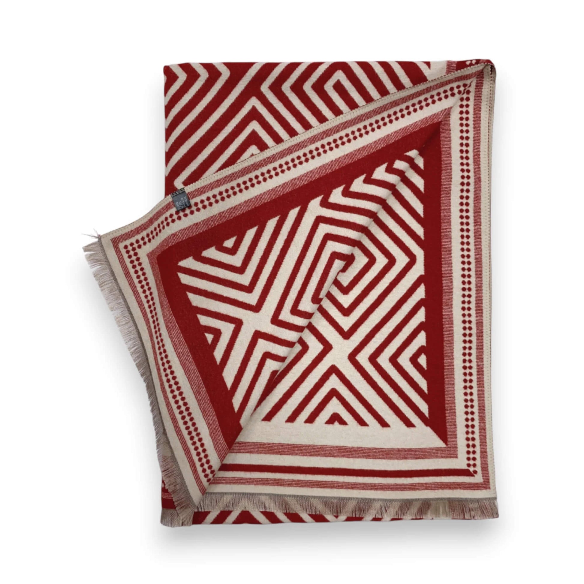 Red Geometric Print Cashmere Blend Winter Scarf