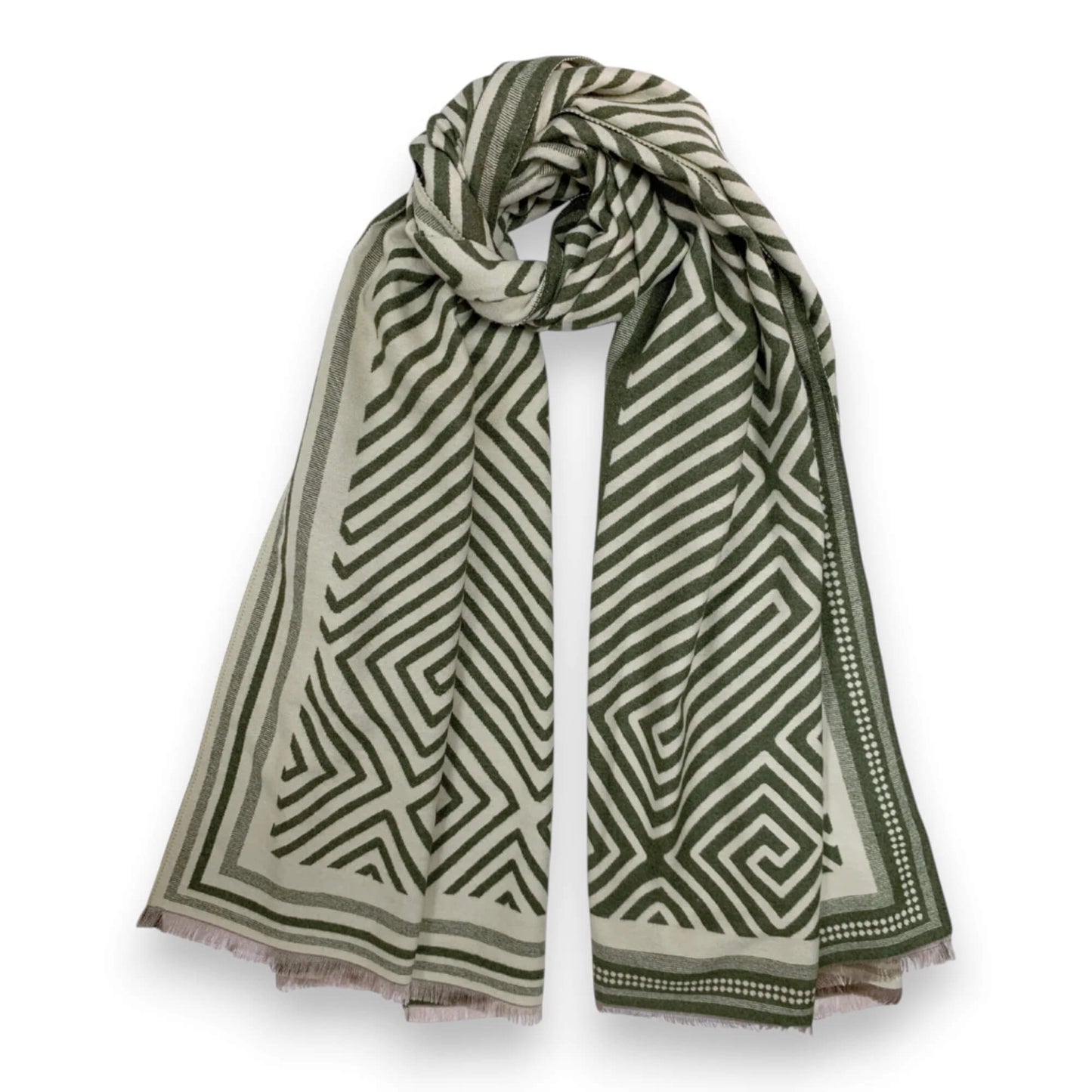 Khaki Geometric Print Cashmere Blend Winter Scarf